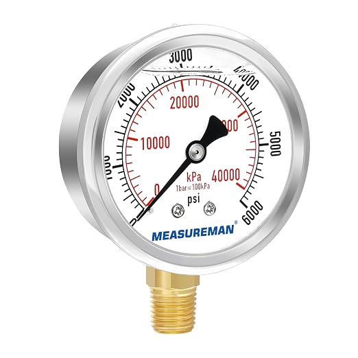MEASUREMAN 2-1/2" Dial Size, Glycerin Filled Pressure Gauge, 0-6000psi/kpa - Image 2