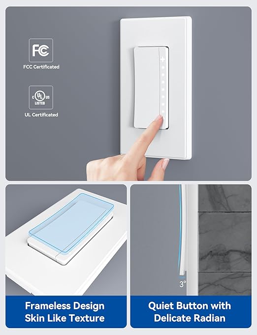 ELEGRP Single Pole Smart Dimmer Light Switch DPR10, 2.4GHz Wi-Fi Dimmer Switch Compatible with Alexa and Google Assistant, Needs Neutral Wire, No Hub Required, UL and FCC Listed, White, 10 Pack