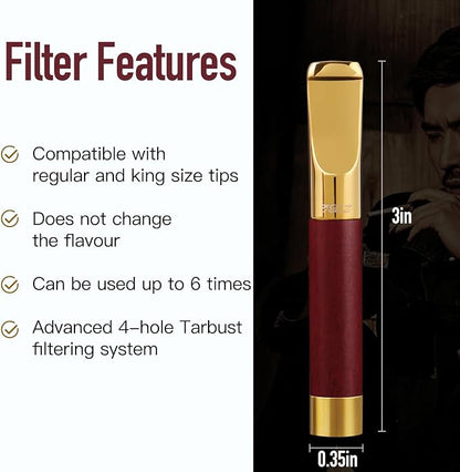 Reusable Washable Cigarette Filter Tips Mouthpiece Handcrafted Solid Wood Metal - Image 3