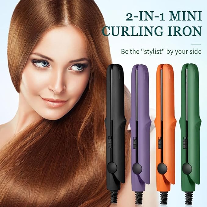 2 in 1 Mini Dual Purpose Curling Iron, 2026 New Portable Curling Wand & Flat Iron Hair Straightener, Mini Wave Hair Curling Iron Wand for Short and All Hair Types (Black)