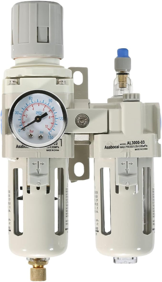 3/8" NPT Compressed Air Filter Regulator Lubricator Combo, Water/Oil Trap by Asabocai