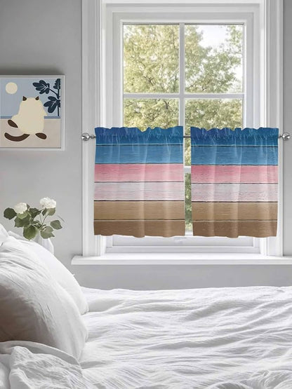 Blue Pink Brown Gradient Wood Grain Window Valance Curtains, Vintage Wood Board - Image 3