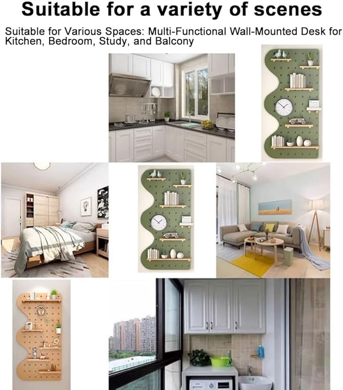 Wooden Wall Organizer for Home & Office, 15.7"x47.2" Green Perforated Display Panel, Versatile Hanging Storage for Entryway, Kitchen & Craft Room