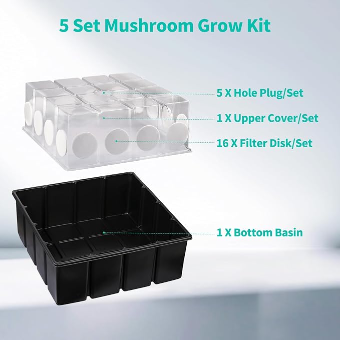 5 Set Monotub with Filter Disks 43.5 Quart Mushroom Grow Kit Vegetable Planting - Image 6