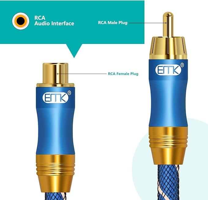 RCA Extension Cable(16.4ft/5m) EMK RCA Male to Female Cable Gold Plated Copper Shell Heavy Duty Digital Coaxial Audio Cable Subwoofer Cable for Home Theater, HDTV, Amplifiers, Hi-Fi Systems