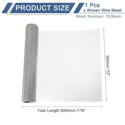 uxcell 70 Mesh 118" x 12" Woven Wire Mesh, 304 Stainless Steel Air Vent Filter - Image 2