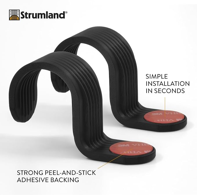 Strumland Music Cable Organizer Set (2-Pack) – Peel-and-Stick Guitar Cable Holder & Studio Cable Hook with Upgraded 3M Adhesive for Desks, Amps & Surfaces (Black)