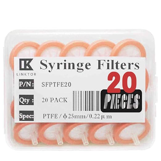 LINKTOR Syringe Filter PTFE Filtration, 25mm Diameter 0.22um Pore Size by LINKTOR