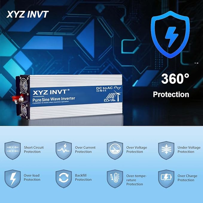 XYZ INVT 3500W Pure Sine Wave Inverter 24V to 120V AC, 7000W Peak Power - Portable Power Converter for Solar System, Off-Grid Home, RV, Truck & Camping
