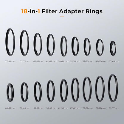 K&F CONCEPT 18 Pieces Filter Ring Adapter Set, Camera Lens Filter Metal - Image 2
