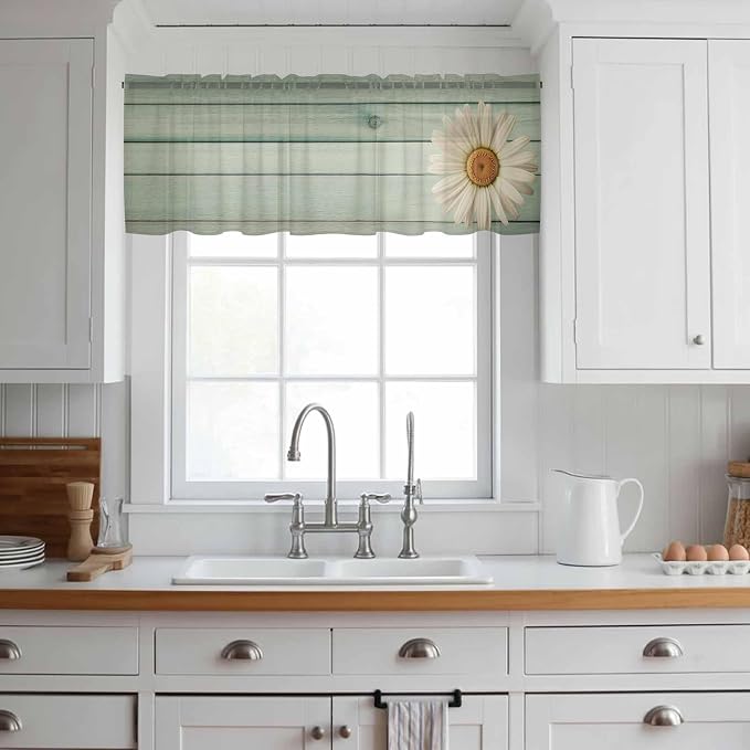 Daisy Flower Sheer Valances for Windows 42"x18", Light Filtering Kitchen - Image 3