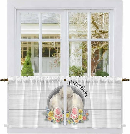Easter Bunny Kitchen Tier Curtains 24 Inch Long 2 Panel Set, Rod Pocket Cafe - Image 2