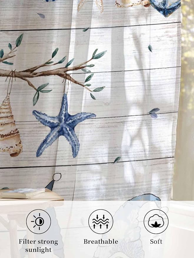 Sheer Curtains 45 Inch Length, Coastal Eucalyptus Semi Sheer Curtains Light - Image 6