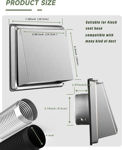 Upgraded 4" Stainless Steel 304 Dryer Vent Cover Outdoor - Image 3