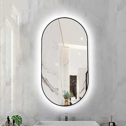 Oval LED Illuminated Bathroom Mirror, Wall-mounted Vanity Makeup Mirror by Unknown