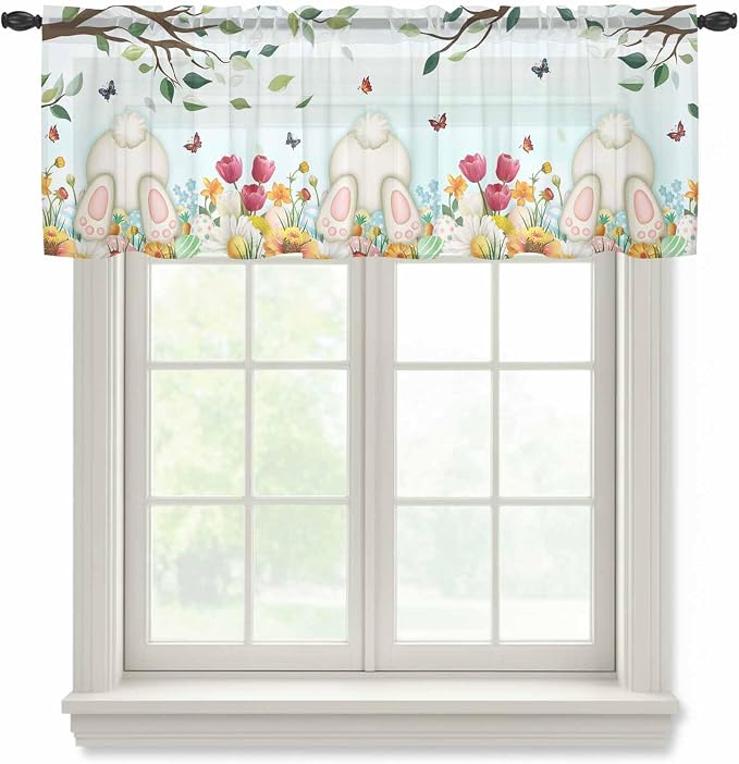 Easter Sheer Valances for Windows 54"x18", Light Filtering Kitchen Curtains by Unknown