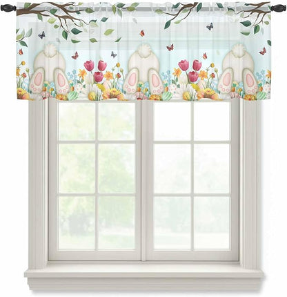 Easter Sheer Valances for Windows 42"x12", Light Filtering Kitchen Curtains by Unknown