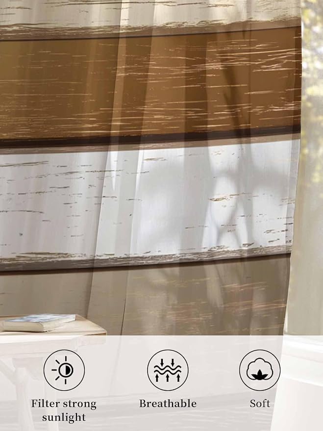 Sheer Curtains 54 Inch Length, Vintage Geometric Brown Semi Sheer Curtains - Image 6