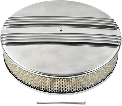 14 x 3 Inch Round Polished Air Cleaner Kit Half Finned Drop Base Compatible by TBAPFS