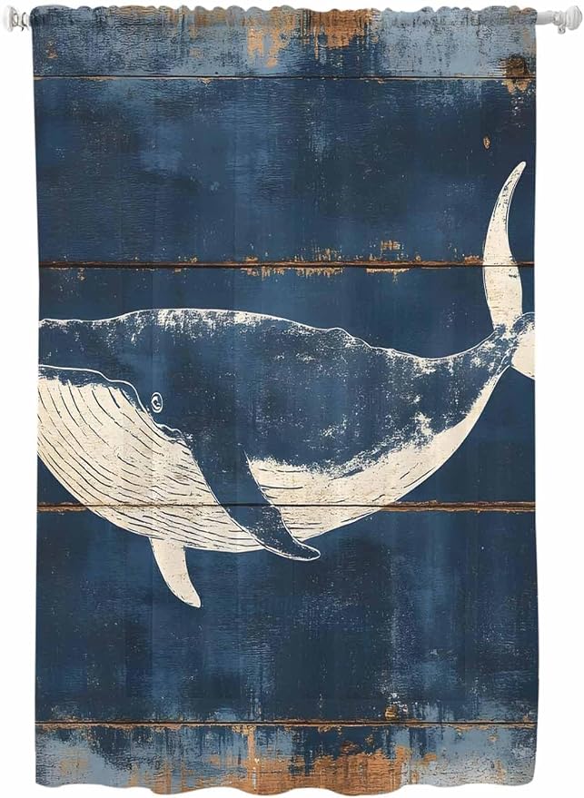 Sheer Curtains 72 Inches Long, Summer Whale Blue Semi Sheer Curtains Light by Unknown