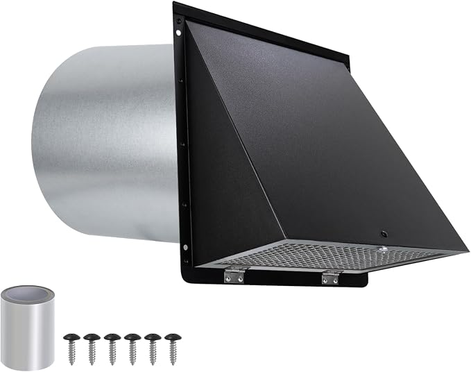 7 Inch Hooded Wall Vent with Mesh and Damper, Outside Wall Vent Hood Exterior by JYINCPED
