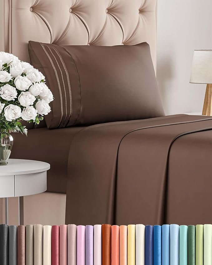 Twin Size 3 Piece Sheet Set - Comfy Breathable & Cooling Bed Sheets Set - Hotel Luxury Bedding for Women, Men, Kids, Teens, Boys & Girls - Deep Pockets, Ultra-Soft and Wrinkle Free - Oeko-Tex - Brown