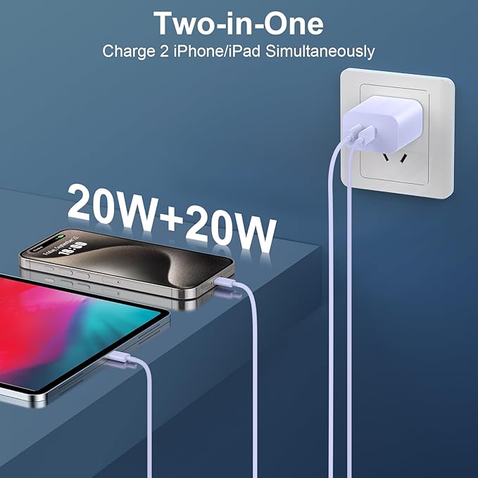 Phone 17 16 15 Pro Max Charger Fast Charging, 20W USB C Charger Block with 6FT Long USB C to C Charging Cable Cord for Phone 17 16 15 Pro Max/17 16 15 Pro/17 16 15/16 15 Plus-Purple