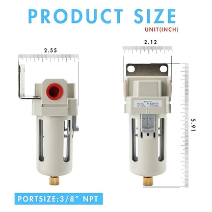 3/8" NPT Air Dryer for Compressor | Compressed Air Line Filter | 5 Micron Brass - Image 2
