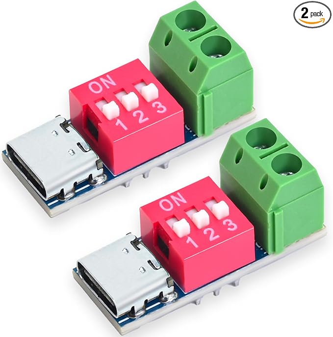 Seloky 2PCS USB-C PD/QC Fast Charge Trigger Module & Decoy Board - Dual-Port Voltage selector (5V/9V/12V/20V Output) Charger Power Delivery Boost Module