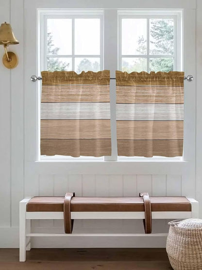 Retro Farm Wood Board Window Valance Curtains, 2 Panel - Image 2