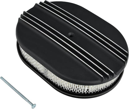 12" Air Cleaner Kit Oval Half Finned Black Aluminum Compatible by TBAPFS