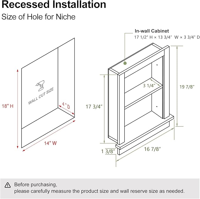 Recessed Medicine Cabinet,14x18 in Wall Bathroom Cabinet with Storage,Bathroom Niche for Shower Wall for Bedroom/Hallway,Black Shower Niche,Wall Niches Insert for Drywall,MDF