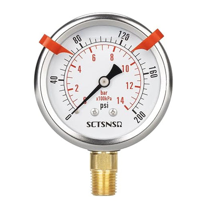 0 to 200 Psi Pressure Gauge, Glycerin Liquid Filled, 2.5 inch Dial, 1/4" NPT - Image 8