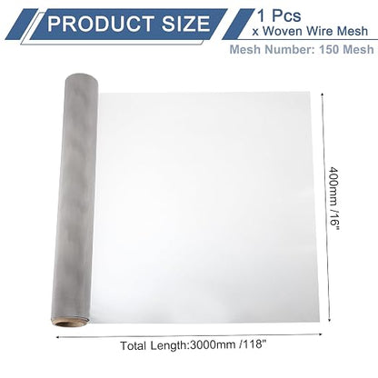 uxcell 150 Mesh 118" x 16" Woven Wire Mesh, 304 Stainless Steel Air Vent Filter - Image 2