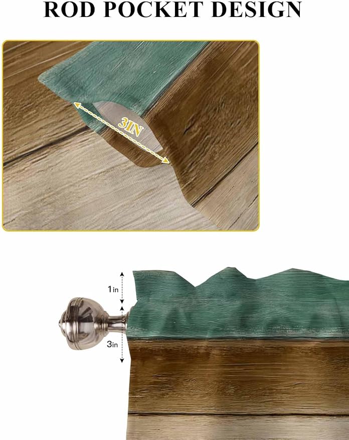 Vintage Plank Turquoise Brown Window Valance Curtains, Farmhouse Wood Grain - Image 5