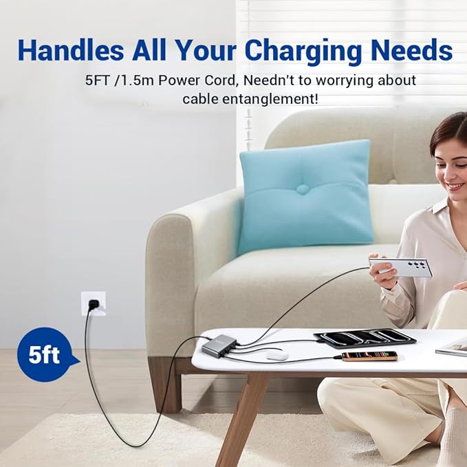 SquareWiz 635W GaN Super Fast Charging Station,8 Port USB C Charger Block for iPhone,iPad,MacBook Air Pro,Tablets,Android Phone,Multiple Port PD QC3.0 USB Type C Fast Charging Adapter Desktop Dock