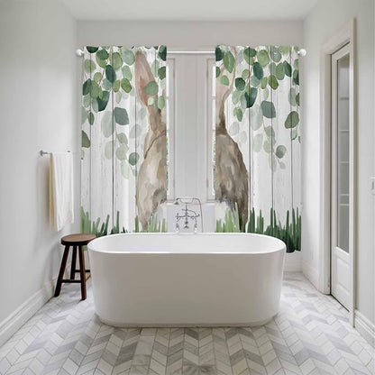 Easter Kitchen Curtains, Country Rabbit Botanical Leaves Wooden Grain Light - Image 5