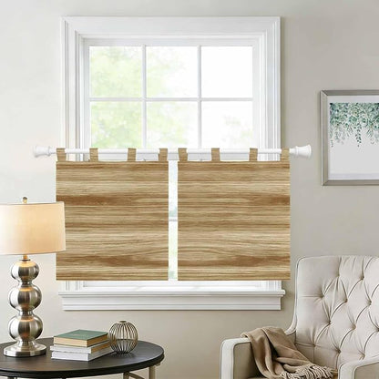 Light Brown Wood Grain Kitchen Curtains 24 Inch Length, Small Window Curtains - Image 2