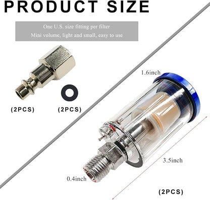 2 PCS Water Oil Separator Filter, 1/4" NPT Inlet and Outlet Airbrush Filter Air - Image 2