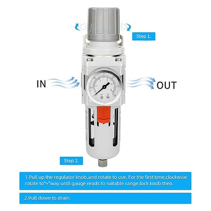 NANPU 3/8" NPT Compressed Air Filter Regulator Combo Piggyback, Semi-Auto Drain - Image 4