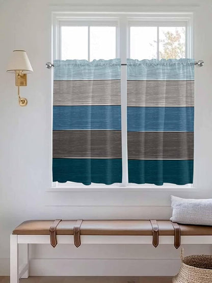 Retro Farm Blue Gray Wood Grain Window Valance Curtains, Rustic Wooden Plank - Image 3