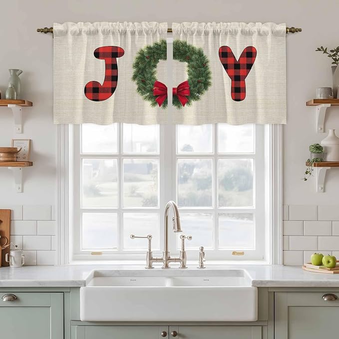 Red Green Christmas Kitchen Tier Curtains 24 Inch Long 2 Panel Set, Rod Pocket by Unknown