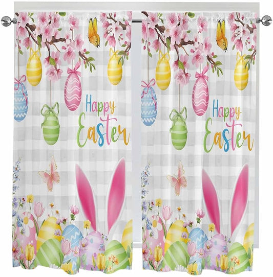 Happy Easter Bedroom Curtains 63 Inches length, Spring Watercolor Bunny Eggs by Unknown