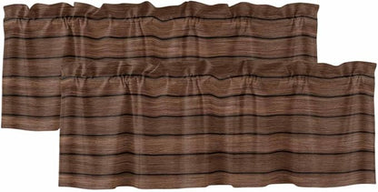 2 Pack Kitchen Valance for Windows, Farm Brown Wood Board Light Filtering Rod by Alandar+Home
