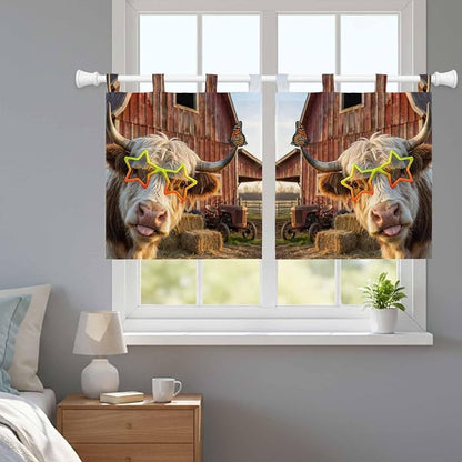 Farm Yaks Kitchen Curtains 36 Inch Length, Small Window Curtains Tab Top - Image 9