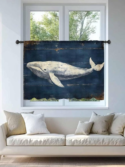 Sheer Curtains 45 Inch Length, Ocean Vintage Whale Semi Sheer Curtains Light - Image 4