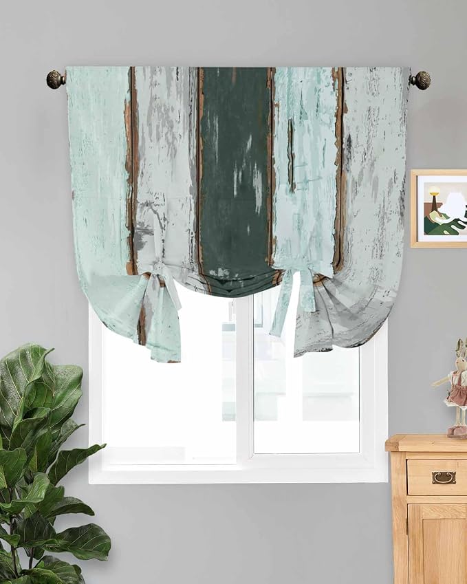 Tie Up Curtains for Windows, Vintage Wooden Retro Art Farmhouse Barns by Anzona