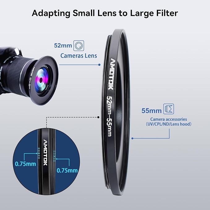 52mm Lens to 55mm Camera Lens Adapter, 52mm-55mm Filter Step up Ring Adapter - Image 4