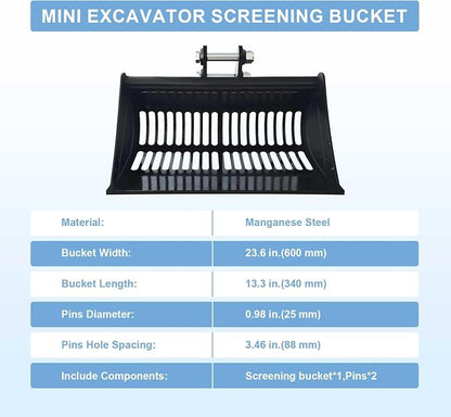 24-inch / 600-millimeter Screen Bucket, Excavator Accessory, Suitable - Image 4