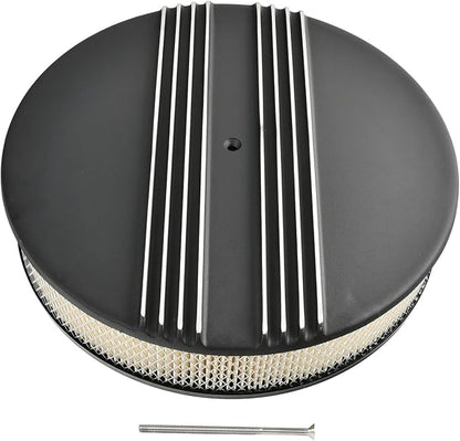 14 x 3 Inch Round Black Air Cleaner Kit Half Finned Drop Base Compatible by TBAPFS